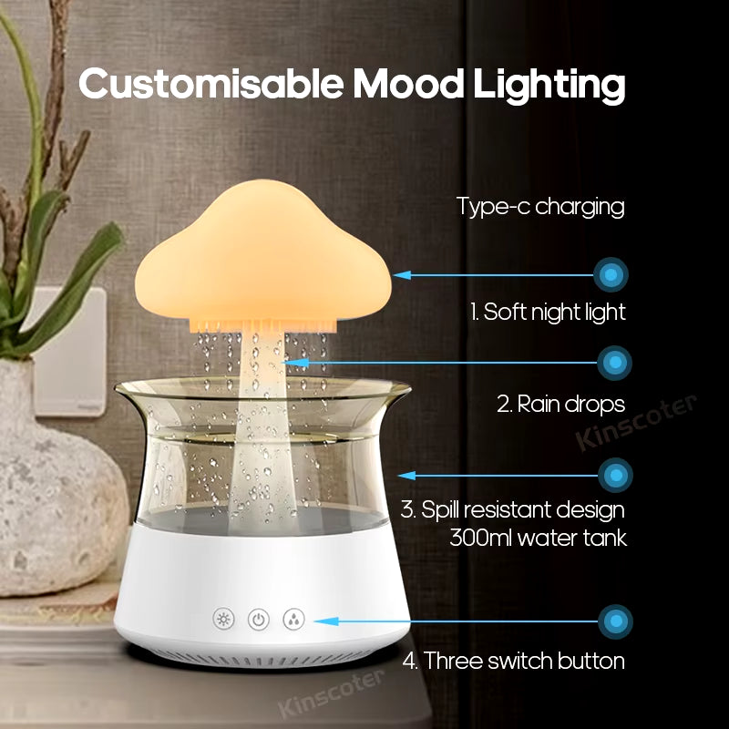 Rain Cloud Electric Air Humidifier 300Ml Aroma Diffuser Zen Rain Water Drops Colorful Night Light Humidifier for Home Gift